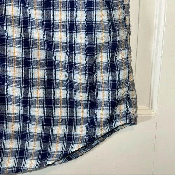 Short Sleeve Blue Checked Cotton Button Down - Picture 6 of 10